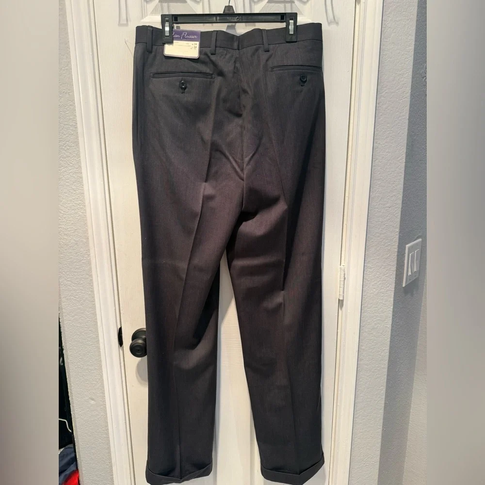 💙👉 NWT Alan Flusser Dress Pants 34x34 Gray | Classic Tailored Slacks Cuffed Hem
